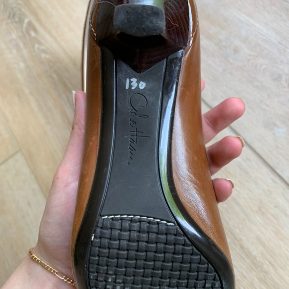 Cole Haan Brown Leather Pumps Brown Buckle Kitten Heel Women Shoes - Picture 4 of 5